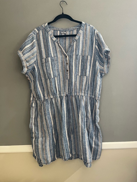 Falls Creek Dresses & Skirts - Linen and Cotton 3X Mini Dress Falls Creek Multicolor Vertical Stripe Pockets
